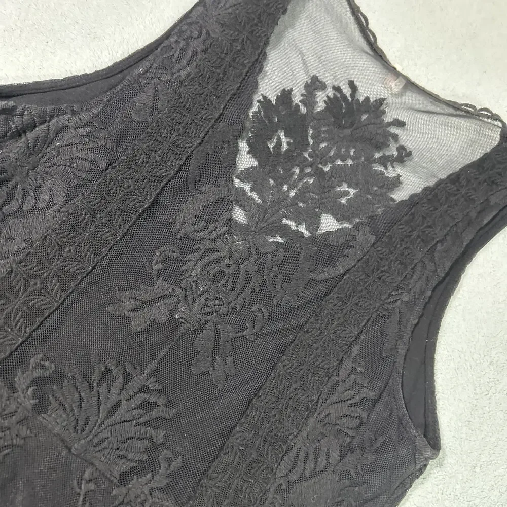 Free People Renaissance Gothic Medieval Floral Lace Dress Sz 0 15x32 Black Knit